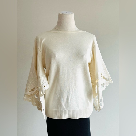 Oscar De La Renta cream cutwork lace punto Taglio sweater sz L